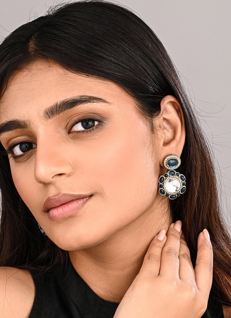 Classic Blue Stone Drops Festive Wear