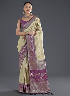 Classic Cream Banarasi Silk Zari Woven Saree