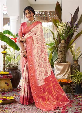 Classic Cream Soft Silk Jacquard Zari Woven Saree