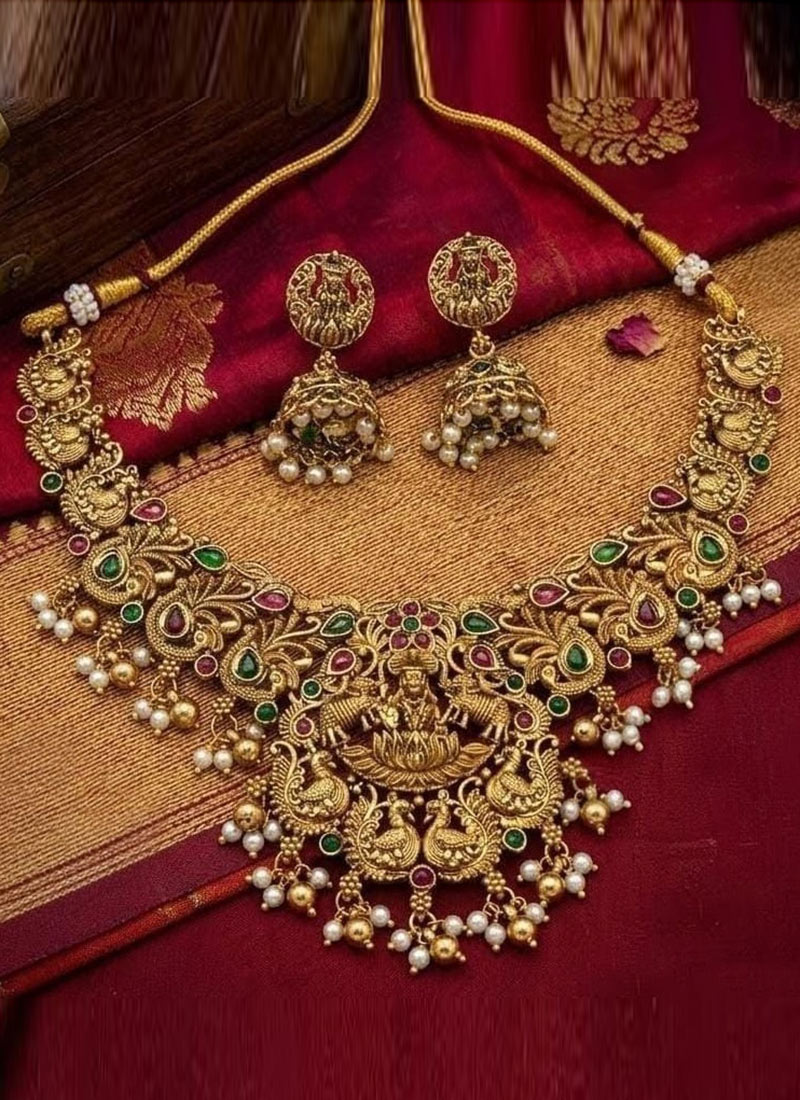 Classic Gold Copper Kundan Beads Necklace Wedding Wear