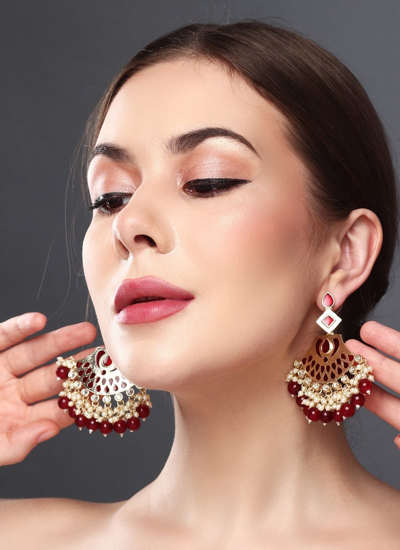 Classic Gold Meenakari Kundan Pearl Danglers After Six Wear