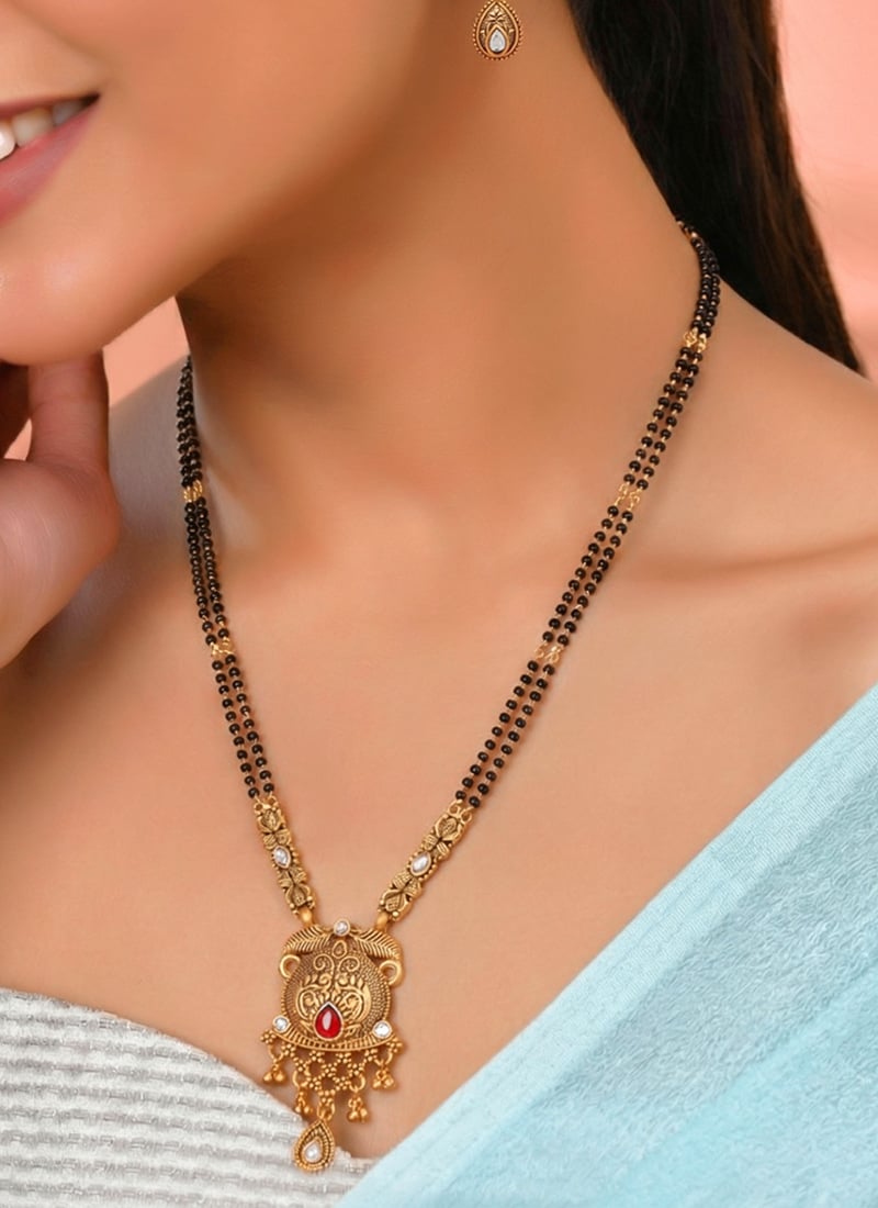 Classic Gold Plated Red Stone Mangalsutra Necklace for Women Festive Wear