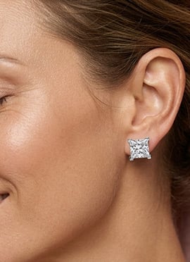 Classic Golden 925 Sterling Silver Moissanite Stone Work Stud Earrings