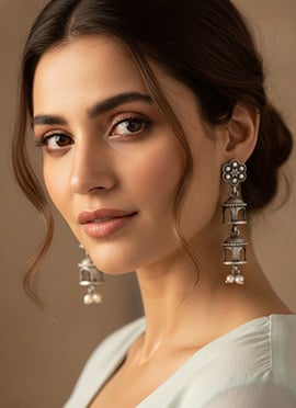 Classic Grace Silver Beads Drop Earrings