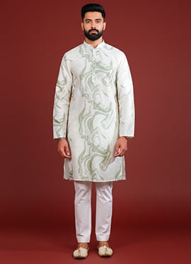 Classic Green  Silk Printed Kurta Pyjama