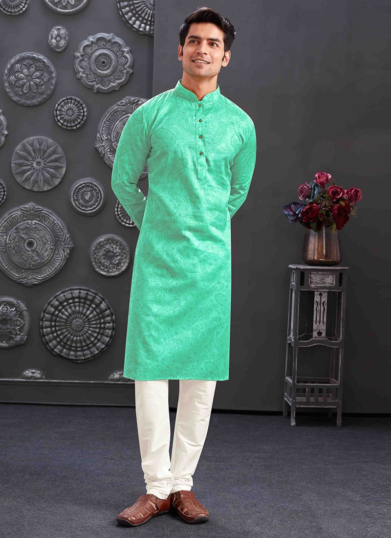 Classic Green Blend Printed Kurta Pyjama