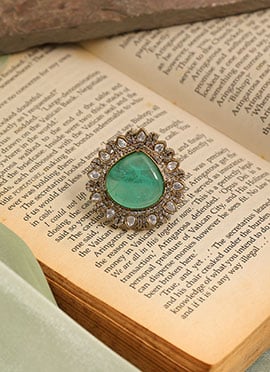 Classic Green Brass Kundan Stone Ring