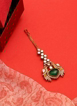 Classic Green Brass Kundan Stones Mangtikka