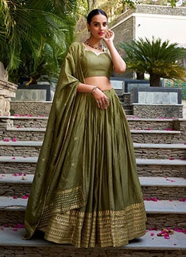 Classic Green Chanderi Silk Zari Umbrella Lehenga