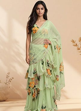 Classic Green Faux Georgette Digital Print Saree