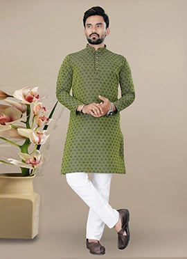 Classic Green Jacquard Silk Kurta Pyjama