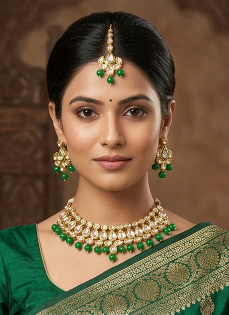 Classic Green Kundan Pearl Choker Wedding Wear