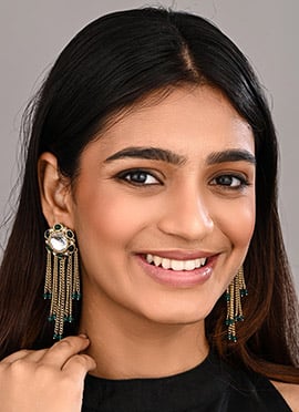 Classic Green Pearl Stone Kundan Drops