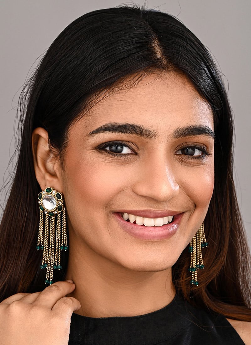 Classic Green Pearl Stone Kundan Drops After Six Wear