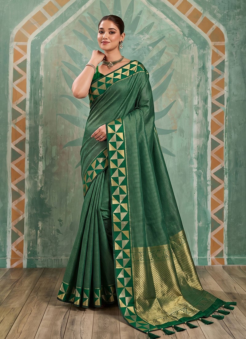 Classic Green Silk Zari Saree Festive Wear