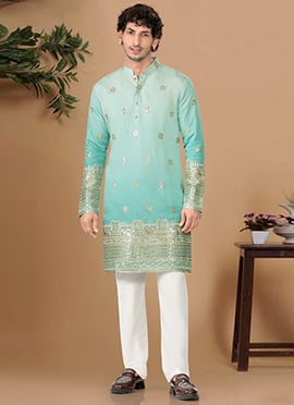 Classic Green Soft Silk Embroidered Kurta Pyjama