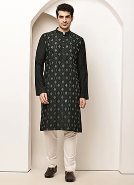 Classic Green Viscose Silk Embroidered Kurta Pyjama