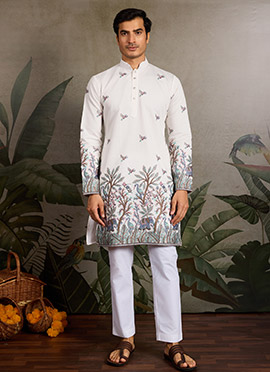 Classic Green Viscose Silk Embroidered Sequins Thread Kurta