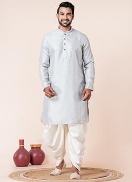 Classic Grey Silk Blend Embroidered Kurta Pyjama