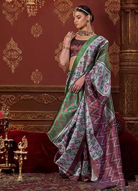 Classic Grey Silk Ikkat Print Saree