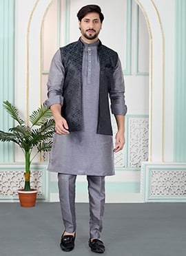 Classic Grey Silk Jacquard Bandi Set