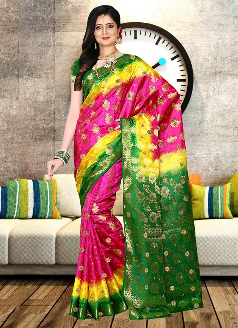 Classic Kanchipuram Jacquard Silk Rani Pink Festive Wear Saree Festive Wear-SADSF7699
