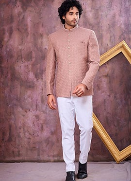 Classic Light Brown Art Silk Thread Embroidered Bandhgala Jacket