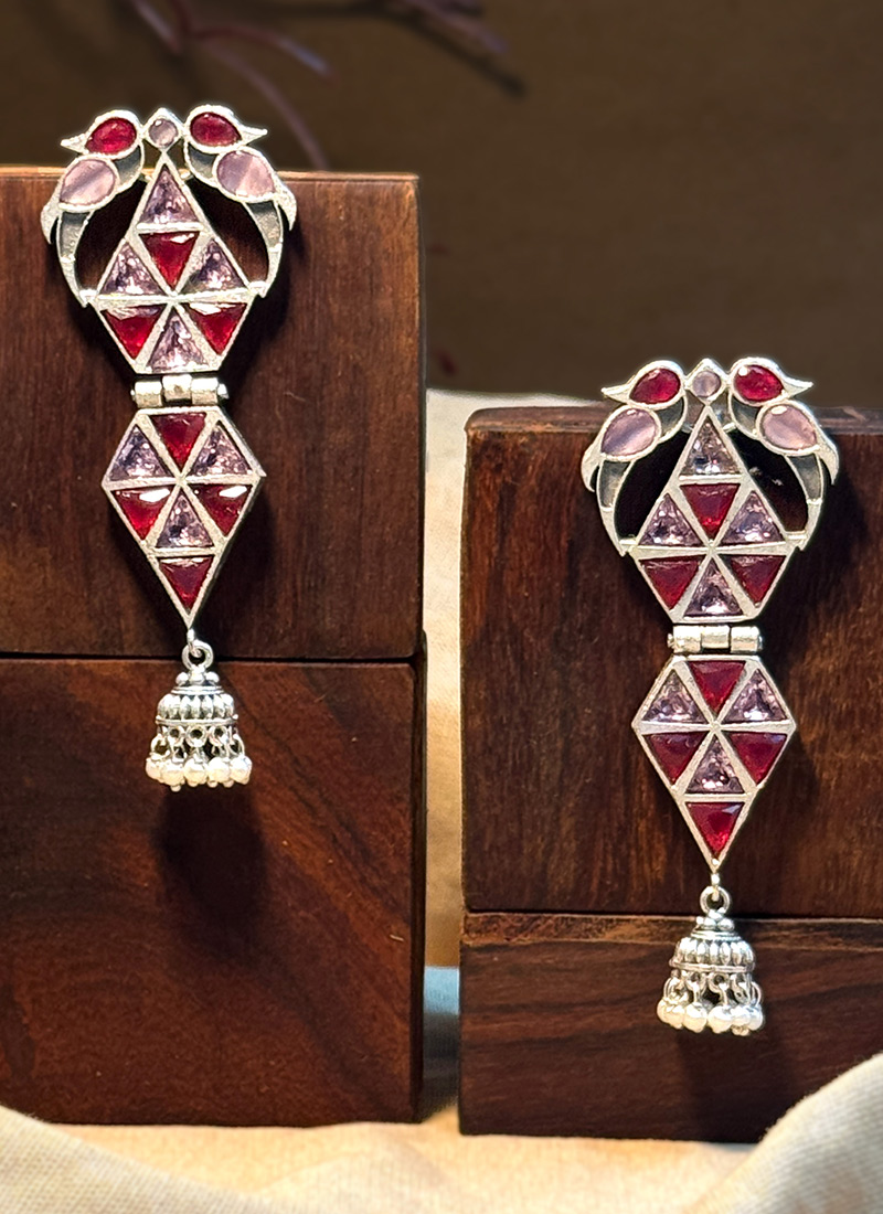 Classic Maroon Kundan Danglers Festive Wear