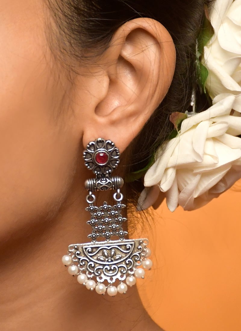 Classic Maroon Kundan Oxidised Chandeliers Festive Wear