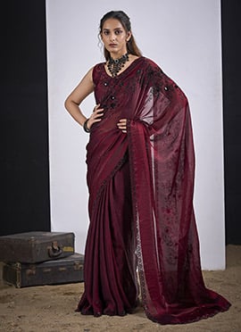 Classic Maroon Silk Tikki Work Saree