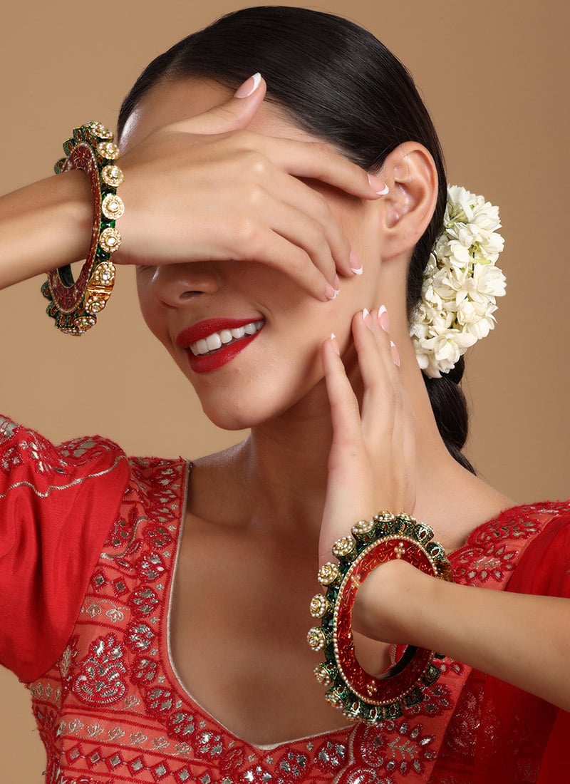 Classic Multicolor Gold Plated Beads And Meenakari Hand Crafted Kada Wedding Wear