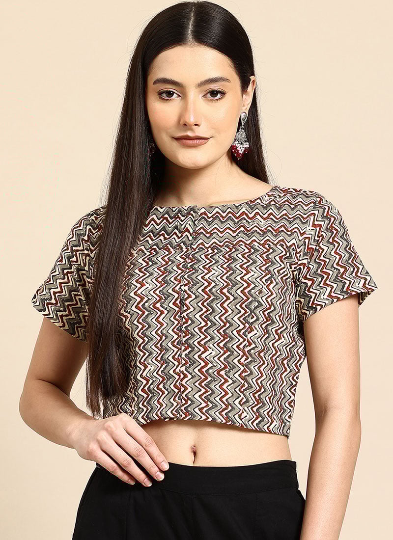 Classic Multicolored Blended Cotton Printed Blouse After Six Wear