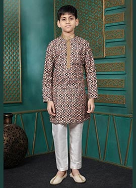 Classic Multicolored Cotton Digital Print Kids Boys Kurta Pyjama