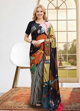 Classic Multicolored Silk Crepe Digital Print Saree
