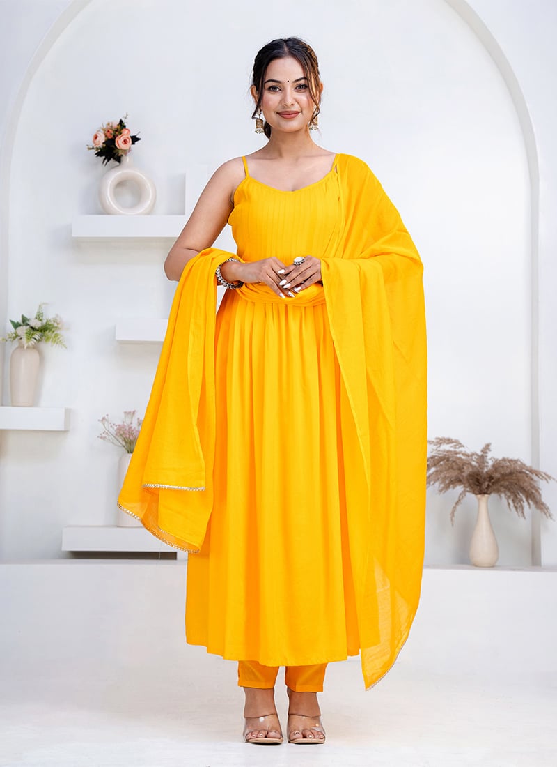 Classic Mustard Rayon Anarkali Suit After Six Wear