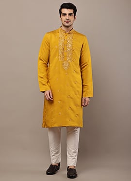 Classic Mustard Viscose Silk Embroidered Sequins Kurta Pyjama