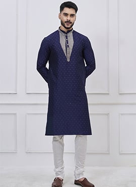 Classic Navy Blue Silk Zari Thread Kurta Pyjama