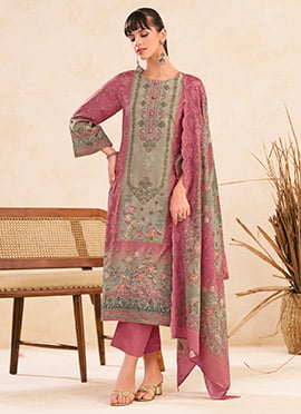 Classic Pink Lawn Cotton Digital Print Straight Pant Suit