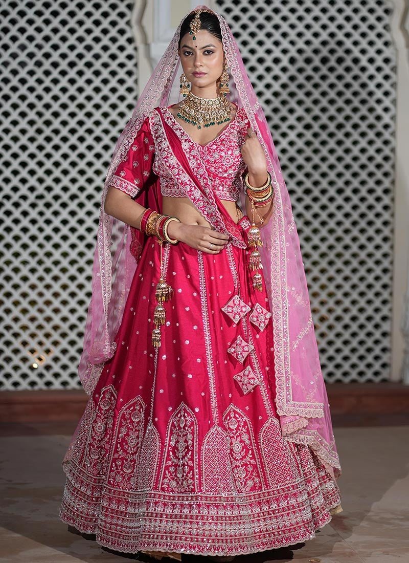 Classic Pink Silk Embroidery Beads Work Umbrella Lehenga After Six Wear