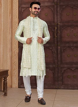 Classic Pista Green Soft Banarasi Jacquard Stone Work Kurta Pyjama