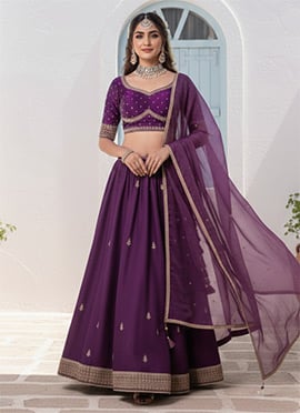 Classic Purple Vichitra Silk Zari Sequins Hand Embroidered A Line Lehenga