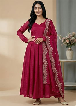 Classic Rani Pink Fendy Silk Embroidered Sequins Anarkali Suit