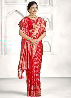 Classic Red Banarasi Silk Zari Woven Saree