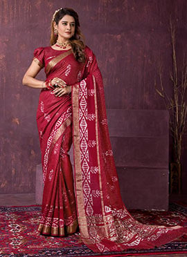 Classic Red Chanderi Silk Batik Print Saree