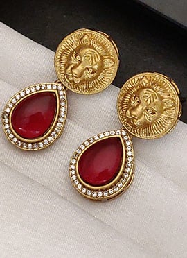 Classic Red Kundan Stones Danglers