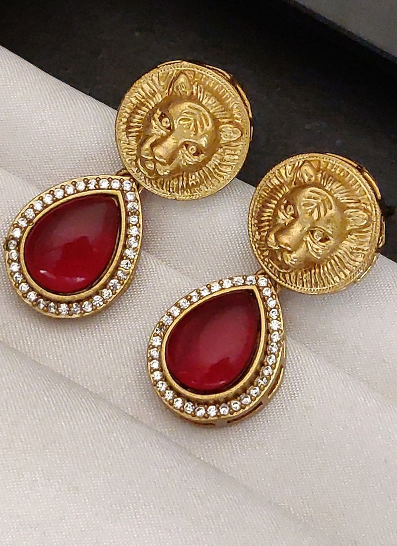 Classic Red Kundan Stones Danglers Festive Wear