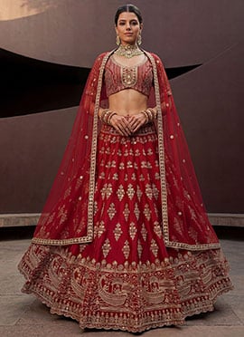Classic Red Wedding Lehenga With Traditional Zari Work And Two Dupattas
