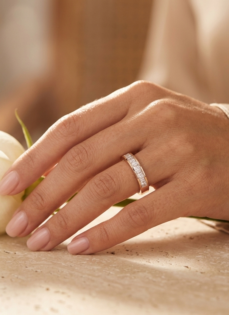 Classic Rose Gold 925 Sterling Silver Moissanite Ring Wedding Wear