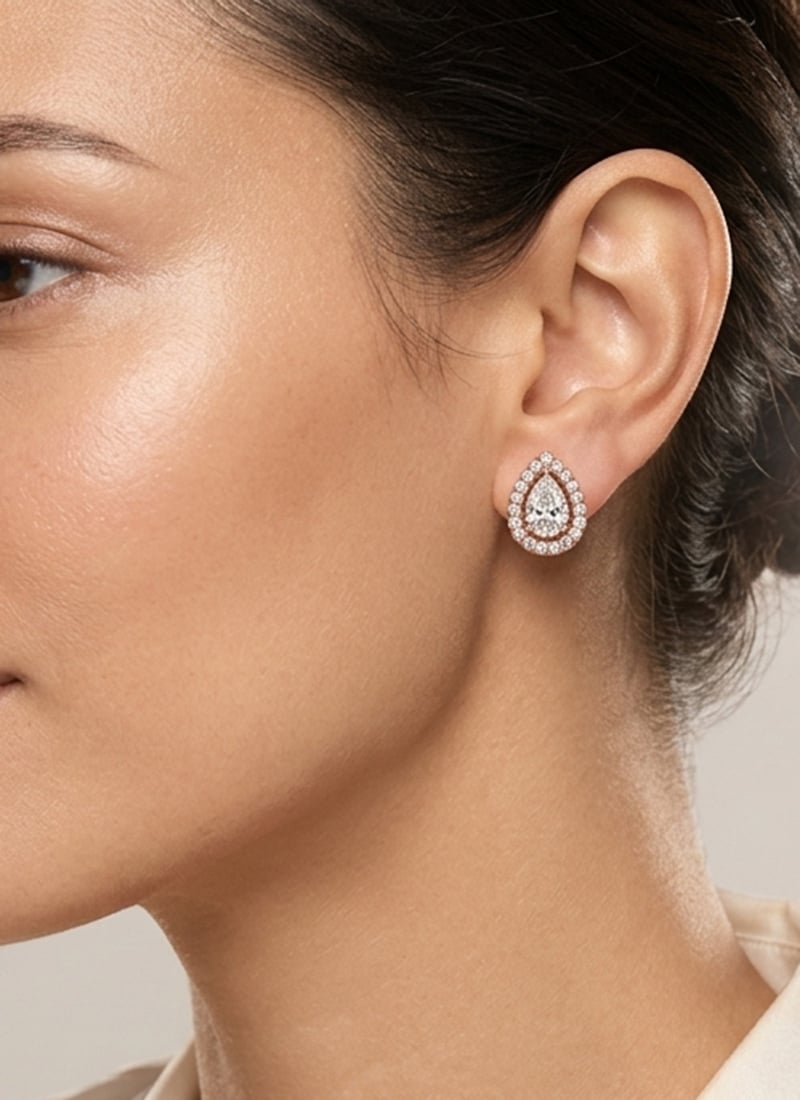Classic Rose Gold 925 Sterling Silver Moissanite Stone Studded Stud Earrings Wedding Wear