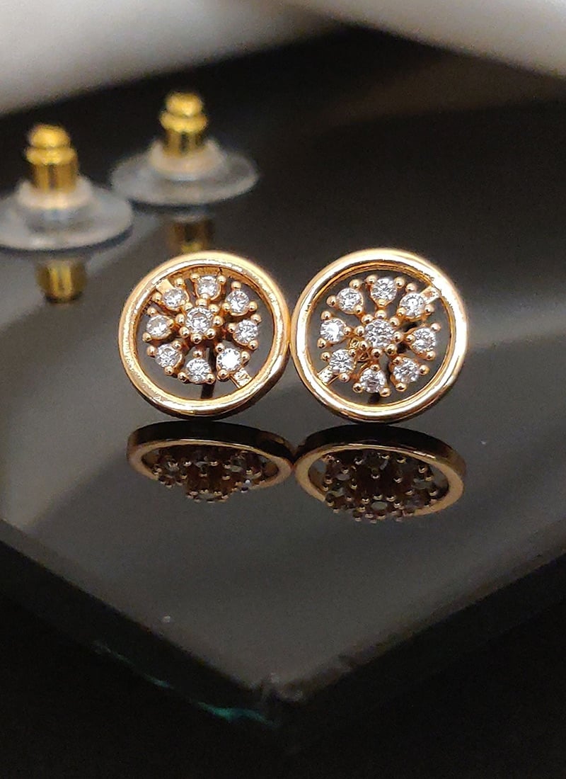 Classic Rose Gold Cubic Zircon American Diamond Studs Festive Wear